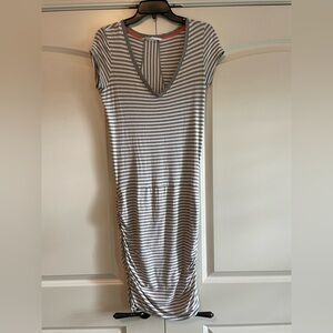 Athleta Gray and White Striped Midi Dress